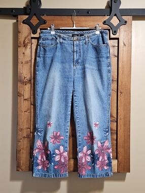 Genuine Sonoma Jean Co. Y2K Floral Painted Boho Chic Denim Capris 8